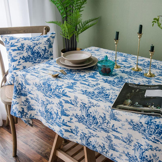 Rynx | Blue White Painted Tablecloth