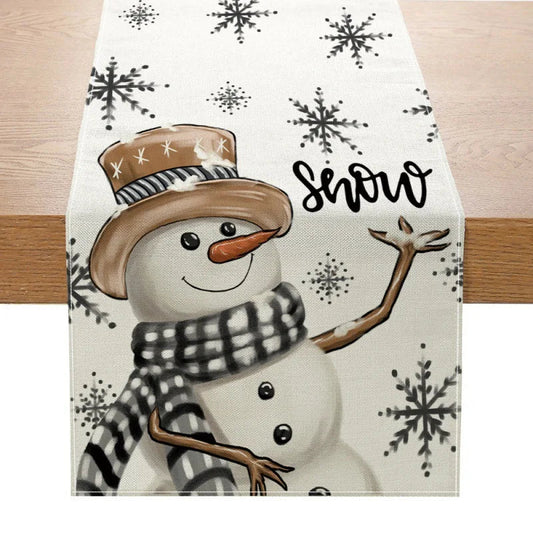 Rynx | Linen Christmas Table Runner Snowman Christmas Tree Home Dining Table Cloth Tablecloth 2023 Christmas Noel Christmas Decorations 2024