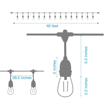 Rynx | 48 Ft. LED Light Chains Outdoor Commercial Quality Waterproof Bulbs