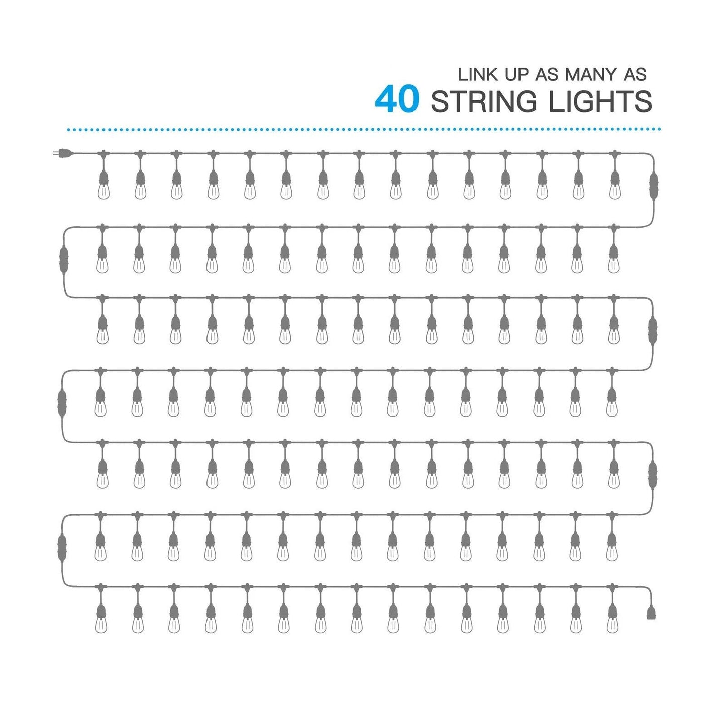 Rynx | 48 Ft. LED Light Chains Outdoor Commercial Quality Waterproof Bulbs