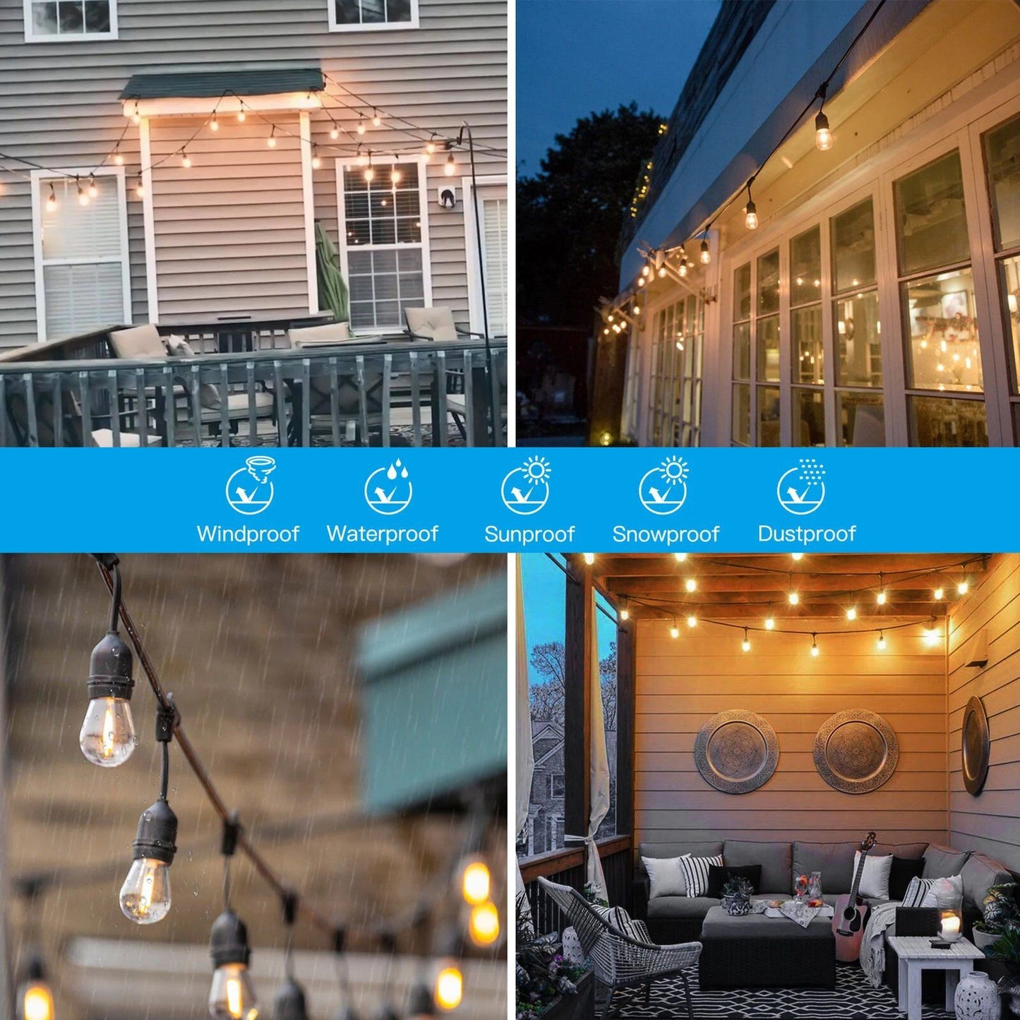 Rynx | 48 Ft. LED Light Chains Outdoor Commercial Quality Waterproof Bulbs