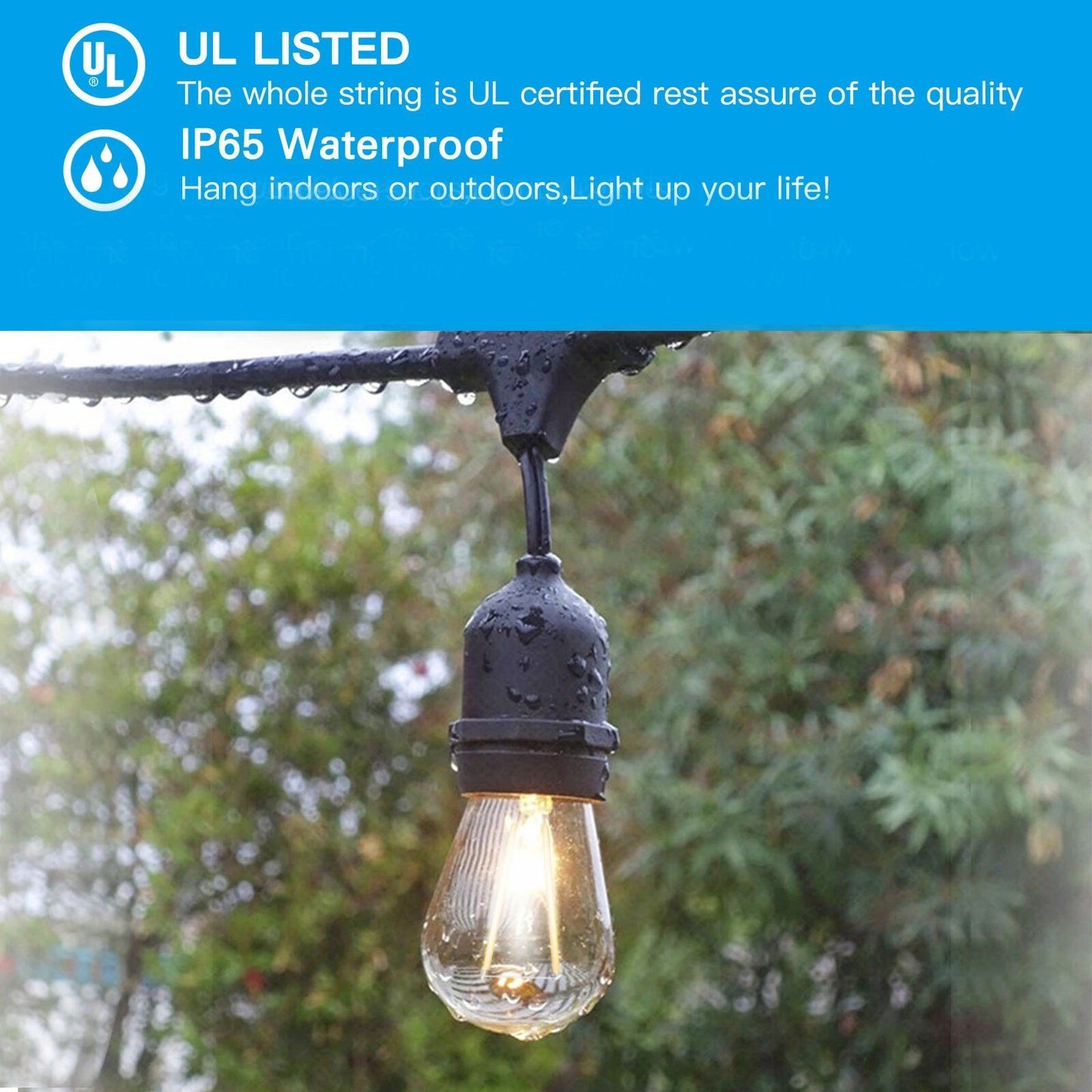 Rynx | 48 Ft. LED Light Chains Outdoor Commercial Quality Waterproof Bulbs
