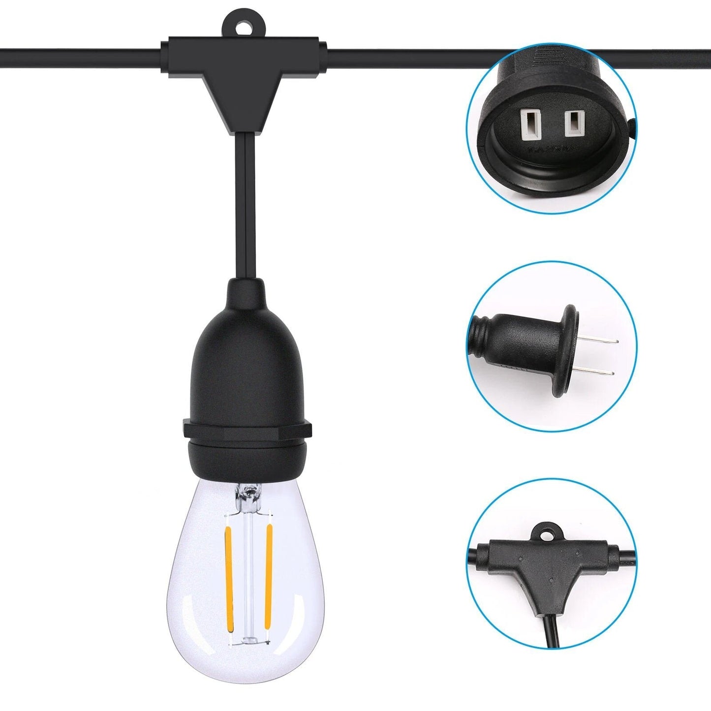 Rynx | 48 Ft. LED Light Chains Outdoor Commercial Quality Waterproof Bulbs