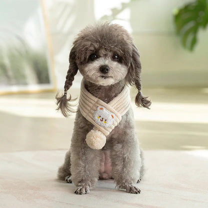 Rynx | Dog Knitted Scarf with Fuzzy Pompom - Winter Neck Warmer Bandana for Pets