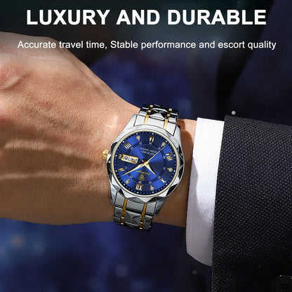 Rynx | Luxury Stainless Steel Quartz Men's Watch with Luminous Date Week Display