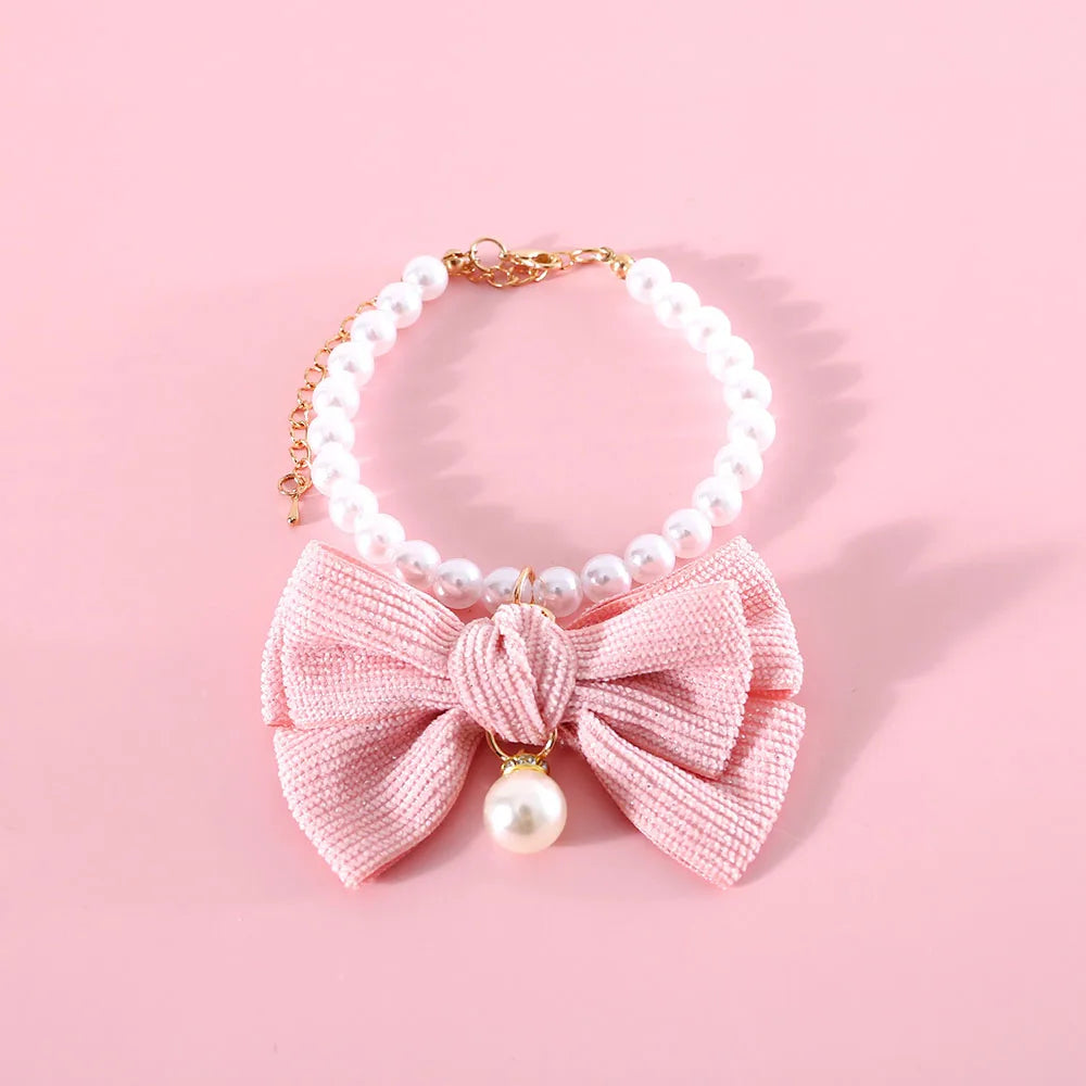 Rynx | Elegant Pearl Cat & Small Dog Collar with Rhinestone Bow