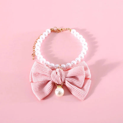Rynx | Elegant Pearl Cat & Small Dog Collar with Rhinestone Bow