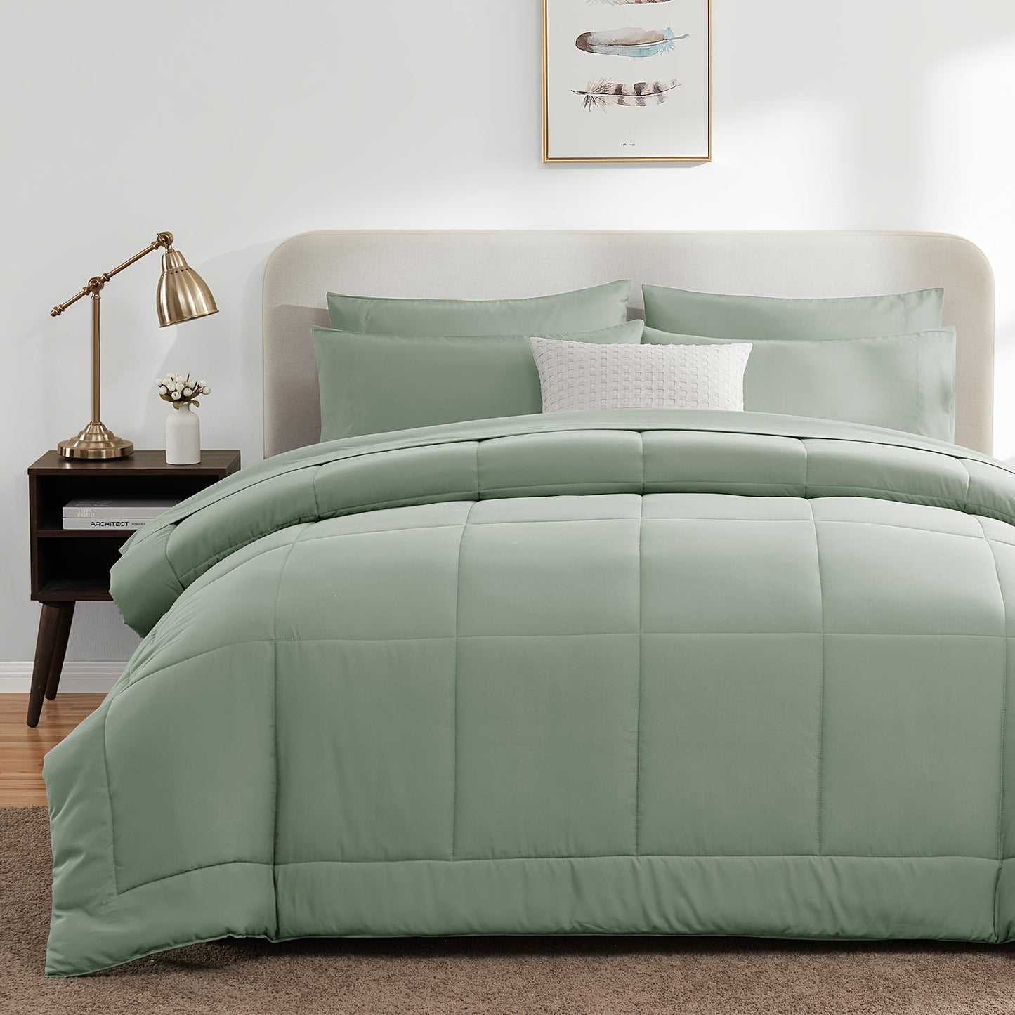 Rynx | 7 Pcs Bed In A Bag - Bedding Set with All Season Quilted Comforter, Flat Sheet, Fitted Sheet, Pillowcases - Black, Queen