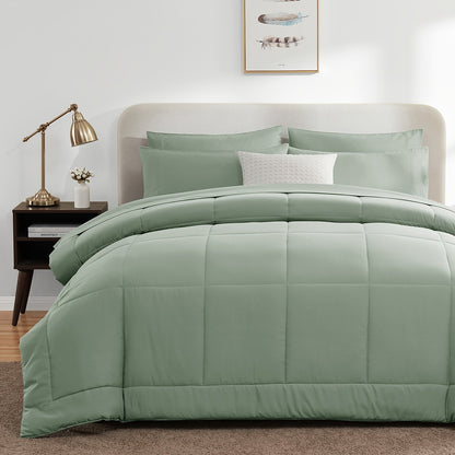 Rynx | 7 Pcs Bed In A Bag - Bedding Set with All Season Quilted Comforter, Flat Sheet, Fitted Sheet, Pillowcases - Black, Queen