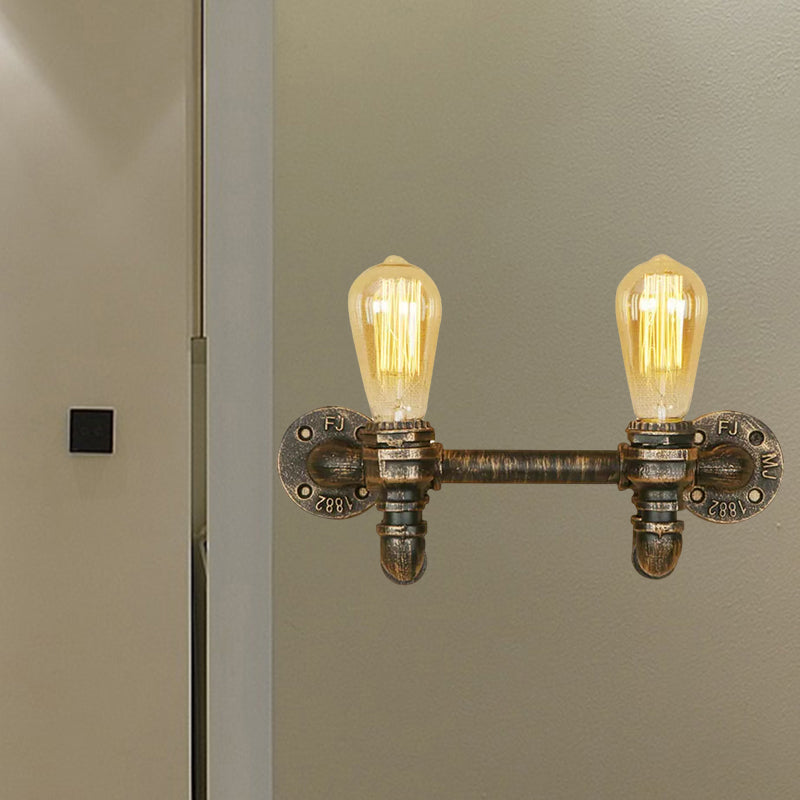 Rynx | Aged Brass 2 Lights Wall Sconce Light Rustic Industrial Wrought Iron Exposed Wall Mount Light