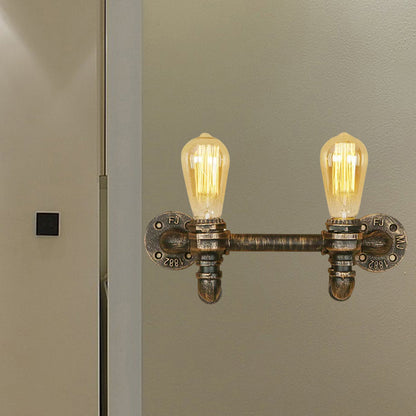 Rynx | Aged Brass 2 Lights Wall Sconce Light Rustic Industrial Wrought Iron Exposed Wall Mount Light