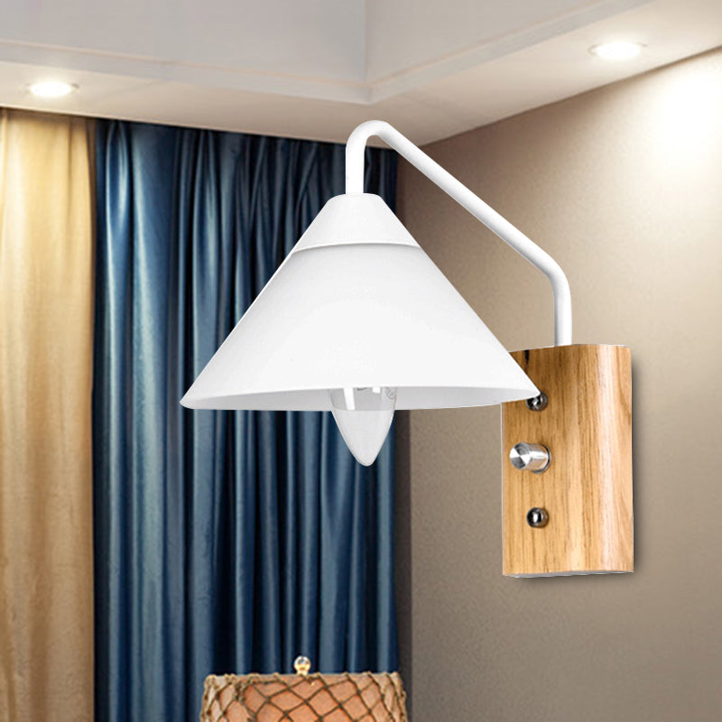 Rynx | Milk glass conical wall lamp dining room corridor 1 light modern wall light with wooden base