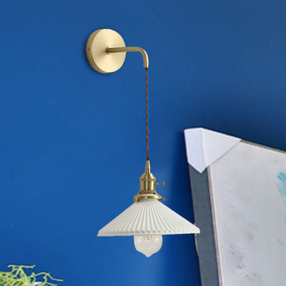 Rynx | Ceramic Ribbed Cone Wall Recessed Lamp 1 Light Modern Stylish Pendant Light in White for Hallway