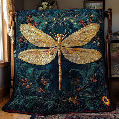 Rynx | Abstract Gold Dragonfly Quilt