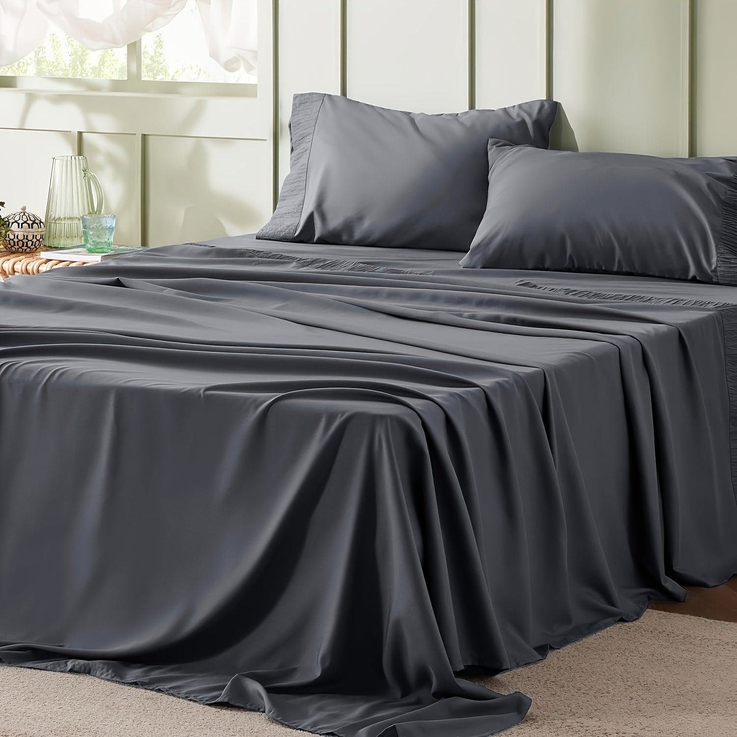 Rynx | 4 Piece Luxurious Microfiber Sheet Set – 14" Deep Pocket, Pinch Pleat Design, Shrink and Fade Resistant, Soft and Comfortable Bedding with Pillowcase, Flat and Fitted Sheets, All-Season Dorm Bedding