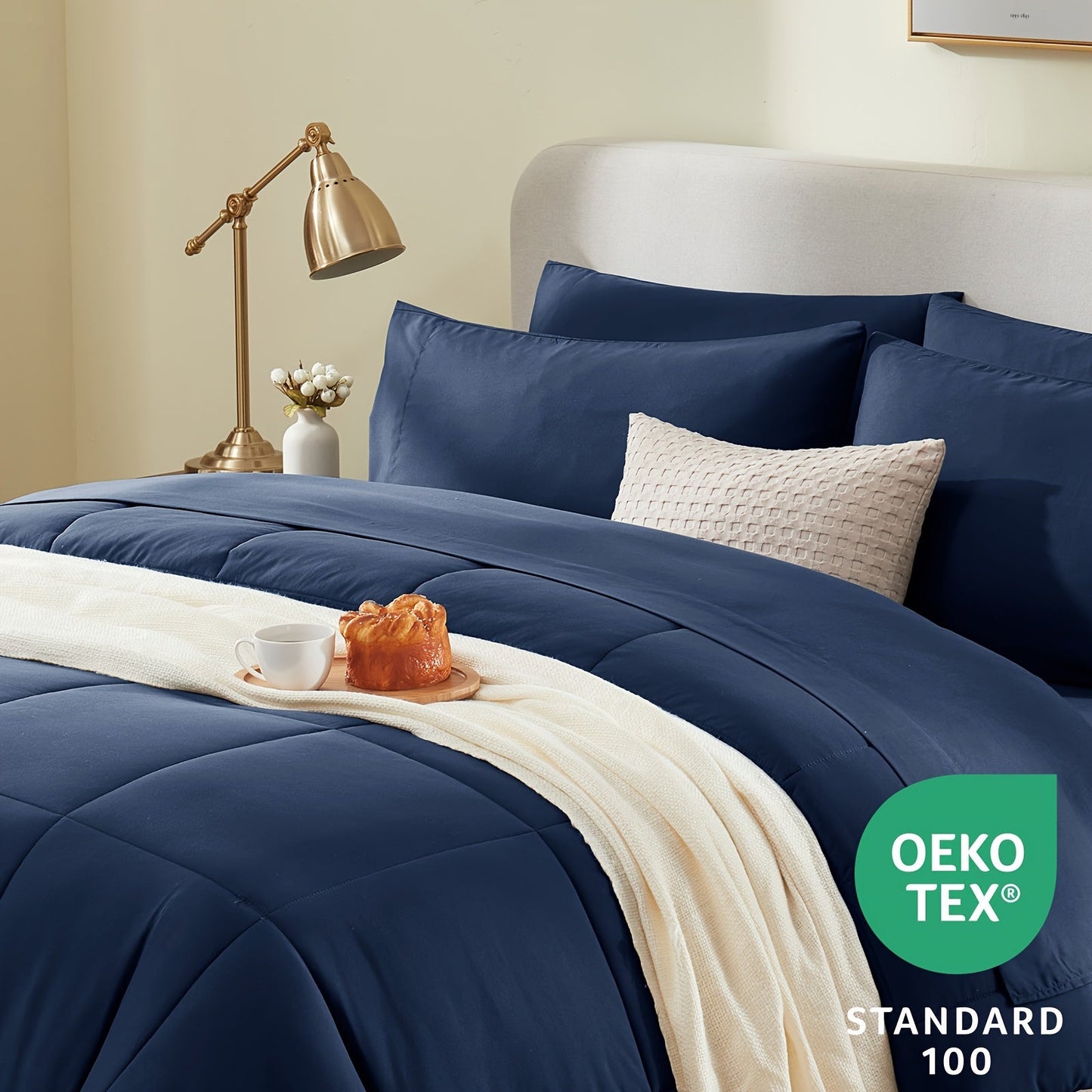Rynx | 7 Pcs Bed In A Bag - Bedding Set with All Season Quilted Comforter, Flat Sheet, Fitted Sheet, Pillowcases - Black, Queen