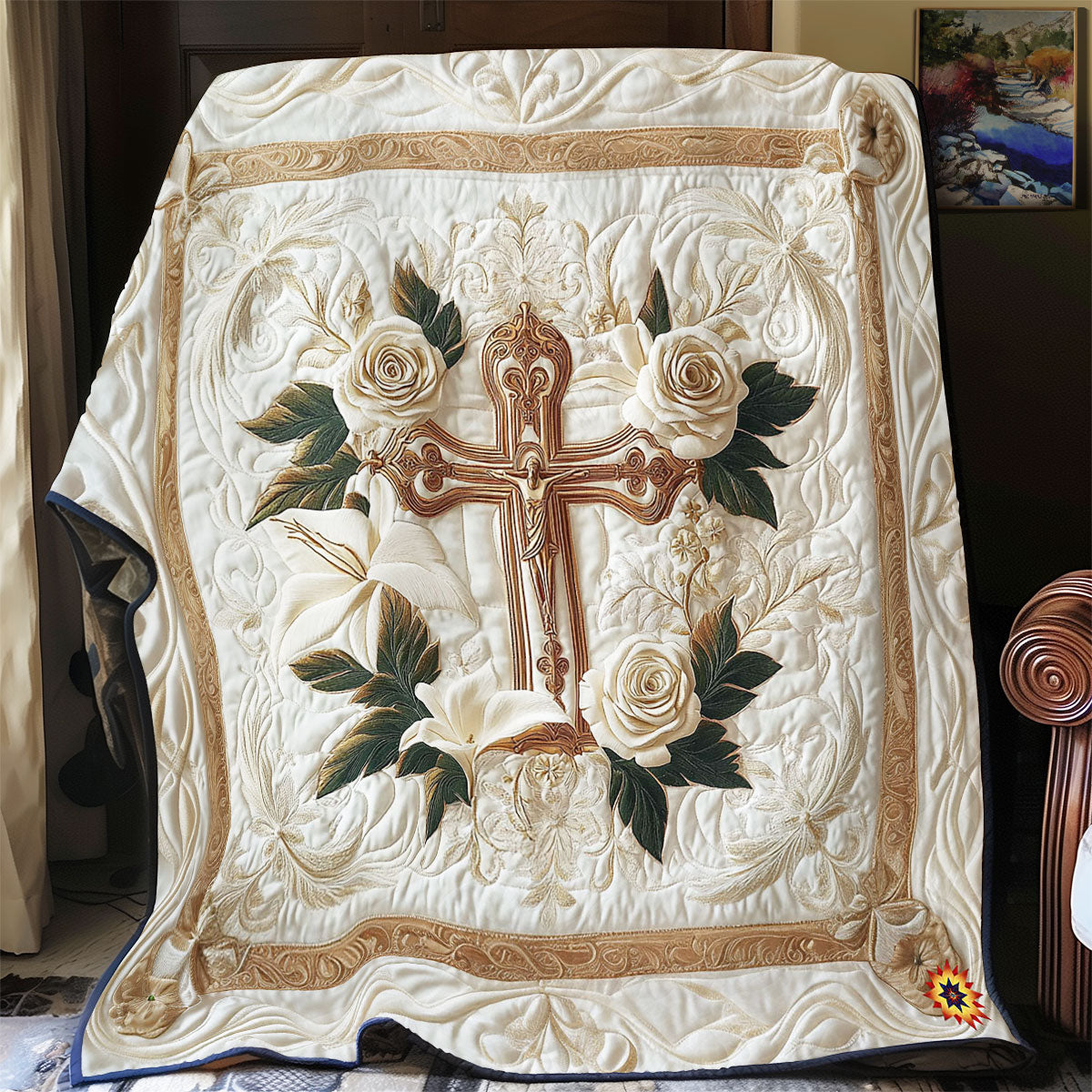 Rynx | White Flower Cross Quilt