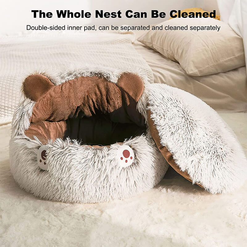 Rynx | Round Fluffy Cat Bed, Pet Bed Calming Cave Bed