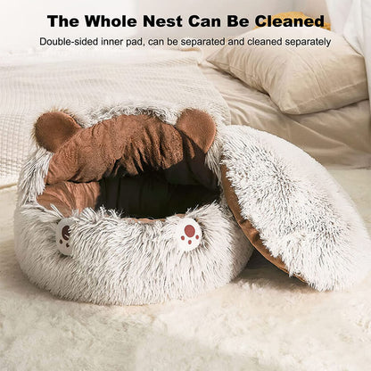 Rynx | Round Fluffy Cat Bed, Pet Bed Calming Cave Bed