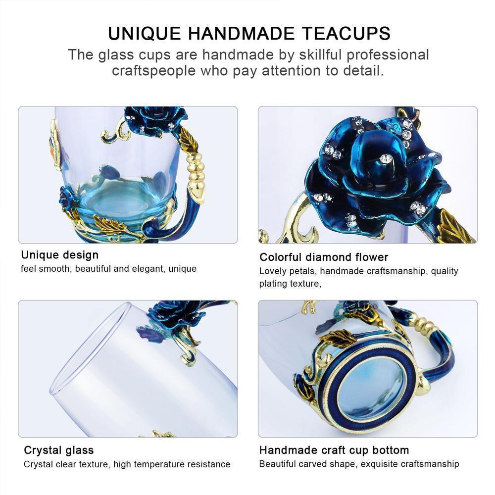 Rynx | Enamel Rose Glass Tea Cup Set (With Spoon)