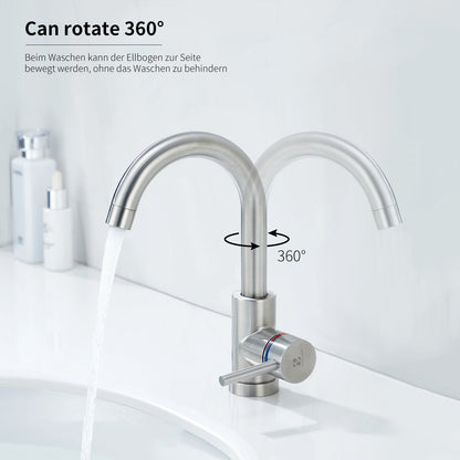 Rynx | Stainless Steel Low Pressure Basin Mixer Brushed Single Lever Faucet Bathroom