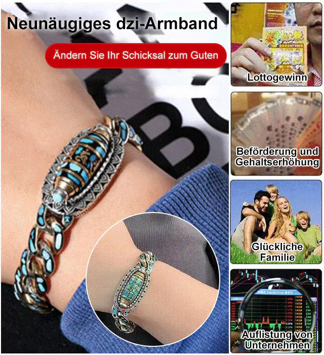 RYNX | Nine-Eye-Dzi-Bracelet With Mantra With Six Characters In Turquoise