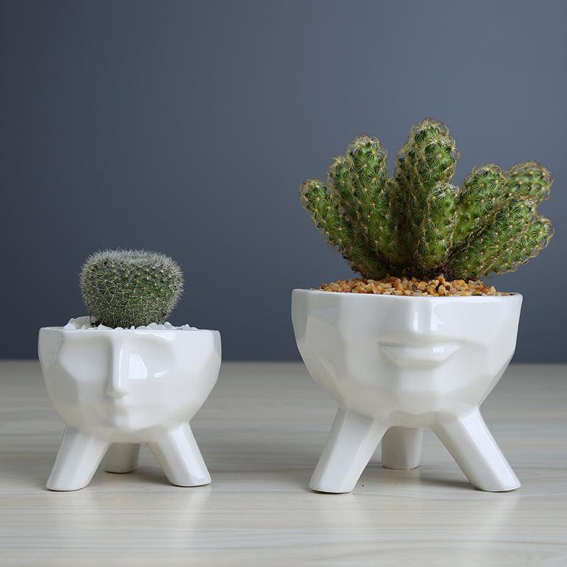 Rynx | FaciaBloom - 2-piece set White Ceramic Face Succulent Pots | Modern Design | Decor for Home & Office