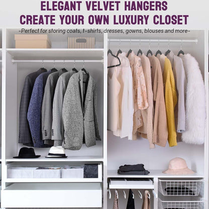 Rynx | 20/30/60 Pack Velvet Hangers - Premium Non-Slip Felt Hangers with Sturdy Black/White Finish - Heavy Duty Coat and Suit Hangers with Space-Saving 360° Rotating Rose Gold/Galvanized Metal Hook