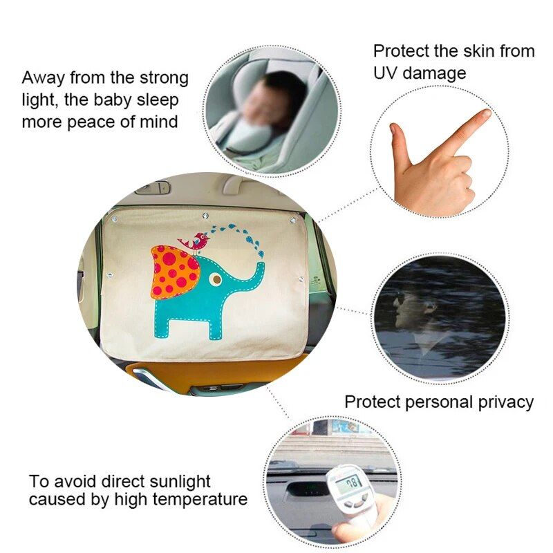 Rynx | Cute Cartoon Linen Car Sun Shade Curtain for Windshield and Side Windows - 70cm x 50cm