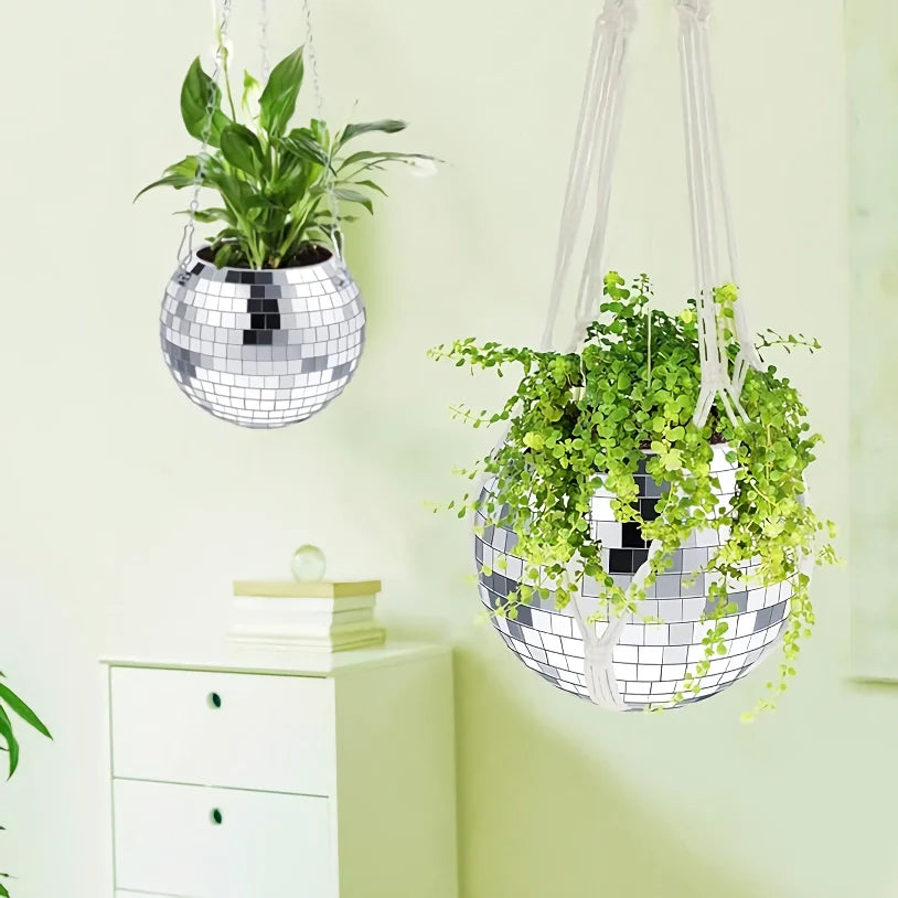 Rynx | Decorative Silver Disco Ball Hanging Planter Box