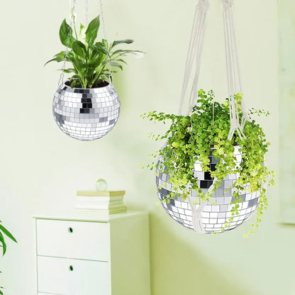 Rynx | Decorative Silver Disco Ball Hanging Planter Box