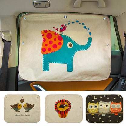 Rynx | Cute Cartoon Linen Car Sun Shade Curtain for Windshield and Side Windows - 70cm x 50cm