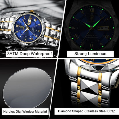 Rynx | Luxury Stainless Steel Quartz Men's Watch with Luminous Date Week Display
