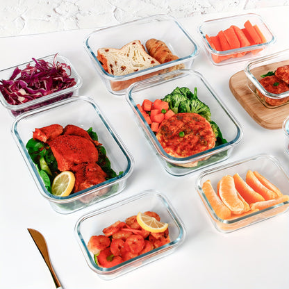 Rynx | 10-Pack Glass Meal Prep Containers Set with Airtight Lids – Durable Food Storage & Glass Lunch Boxes for Home, Kitchen, Office