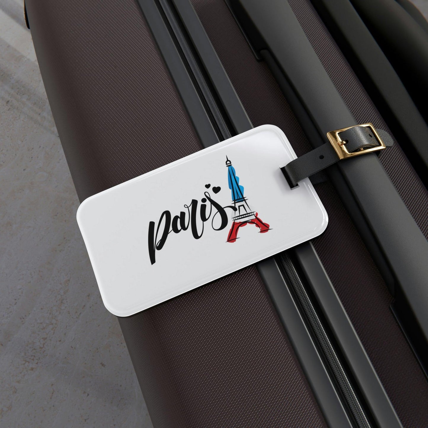 Rynx | Elegant Parisian Travel: Individual Acrylic Luggage Tag with Leather Strap