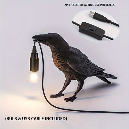 Rynx | RavenLight - Black Raven Table Lamp, USB-Powered, Harsh Lamp for Living Room and Bedroom