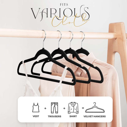 Rynx | 20/30/60 Pack Velvet Hangers - Premium Non-Slip Felt Hangers with Sturdy Black/White Finish - Heavy Duty Coat and Suit Hangers with Space-Saving 360° Rotating Rose Gold/Galvanized Metal Hook