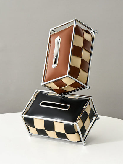 Rynx | light luxury style wrought iron leather chessboard tissue box living room woven paper box restaurant tissue storage box