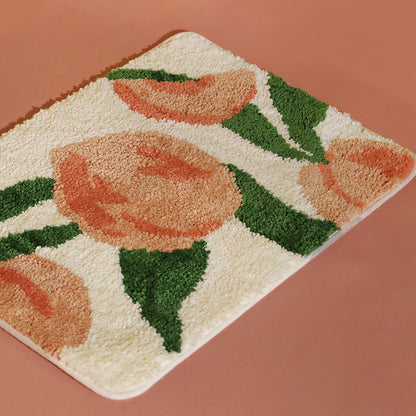 Rynx | Beautiful peach bath mat, green pink bathroom rug, sweet fresh fruit decoration for home, housewarming gift idea for nature lovers, 50x70cm or 19x27 inches