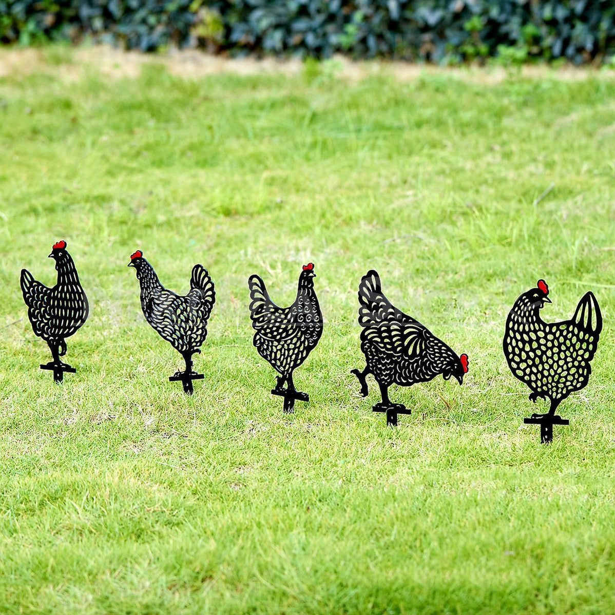 Rynx | 5 pcs - Chicken Family Garden Silhouette Hedge Stake