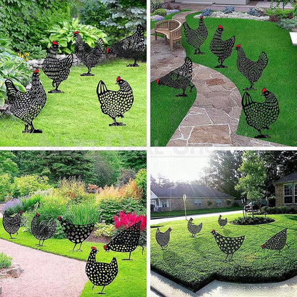 Rynx | 5 pcs - Chicken Family Garden Silhouette Hedge Stake