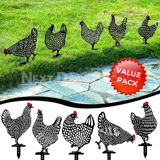 Rynx | 5 pcs - Chicken Family Garden Silhouette Hedge Stake