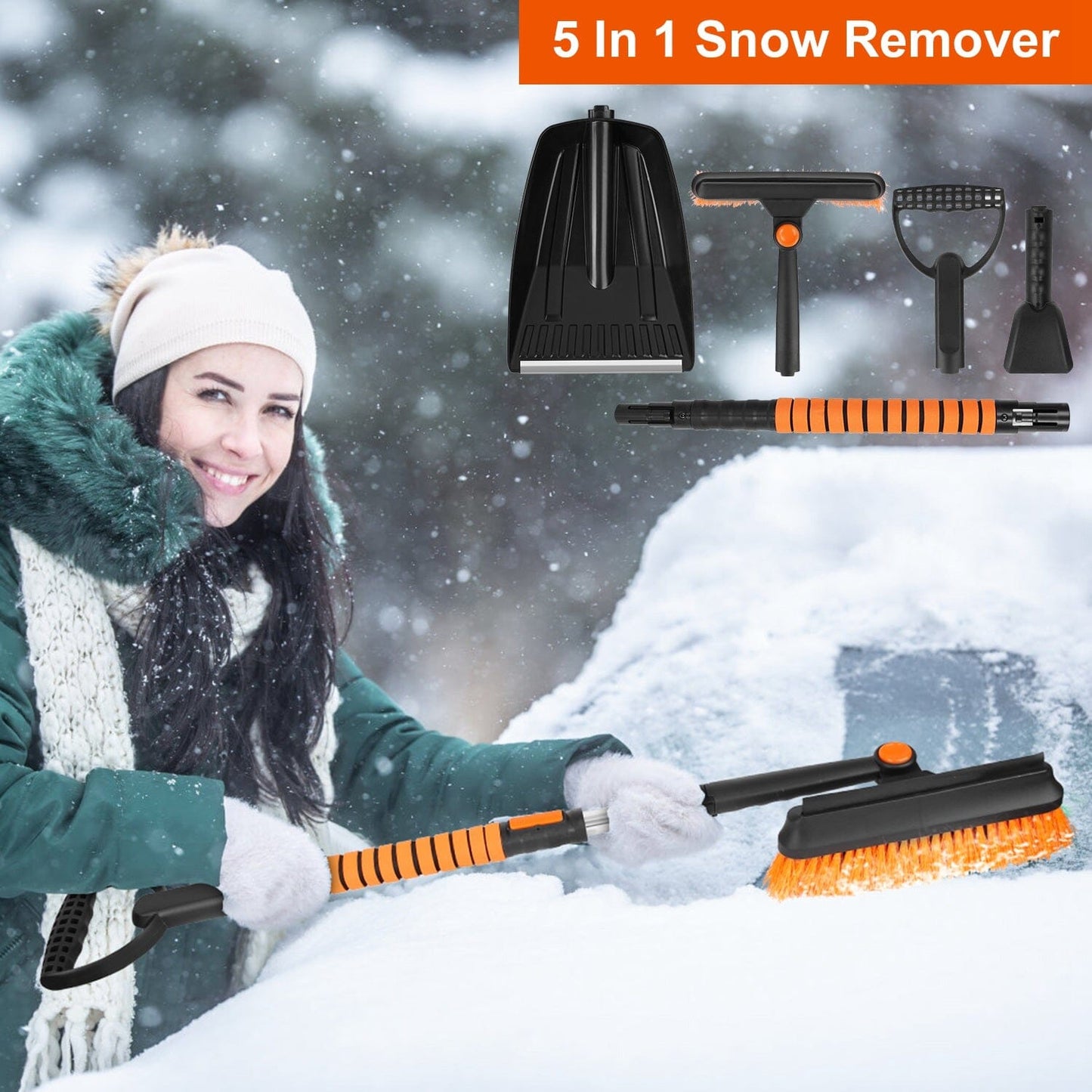 Rynx | 5-in-1 Detachable 180° Adjustable Ice Scraper Snow Shovel