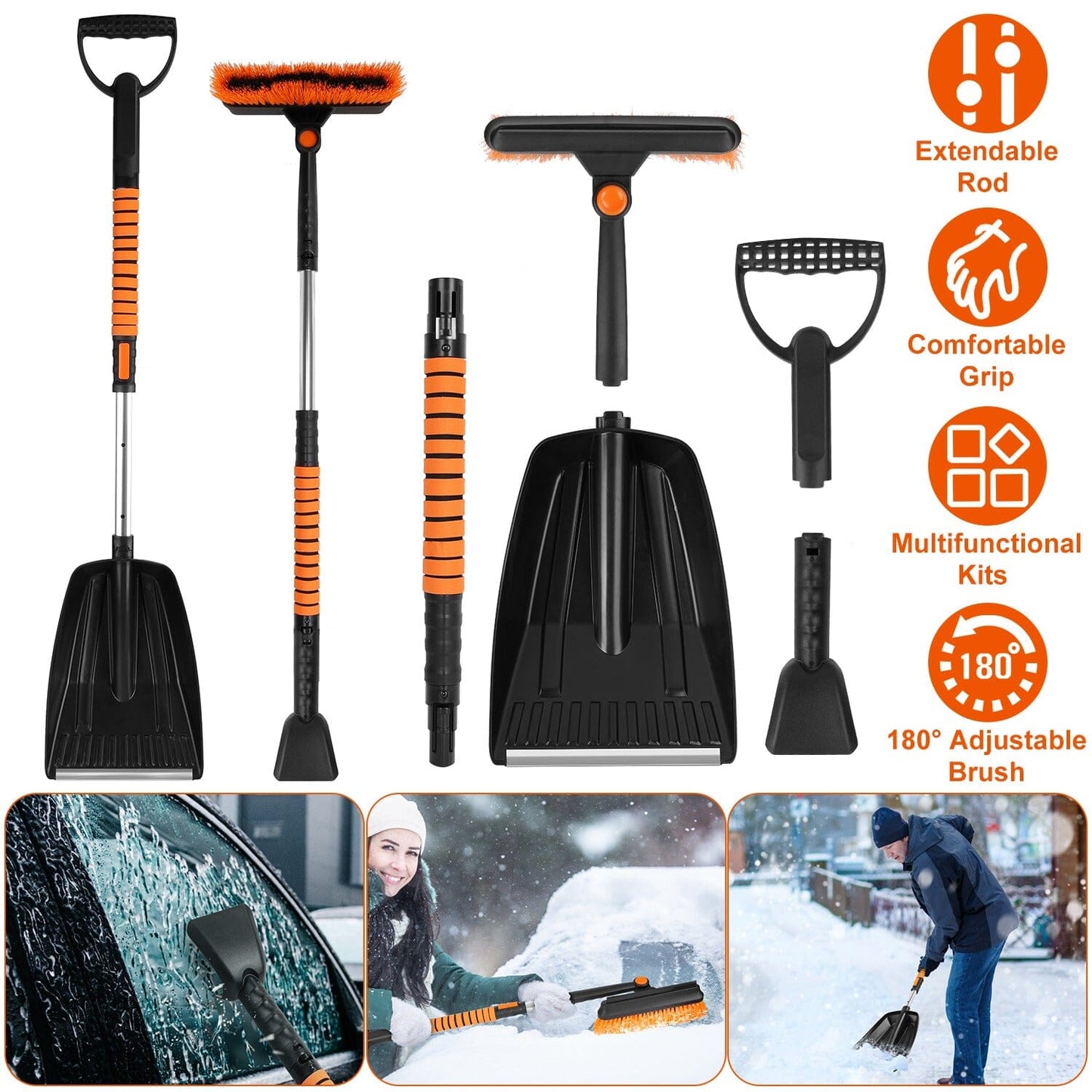 Rynx | 5-in-1 Detachable 180° Adjustable Ice Scraper Snow Shovel