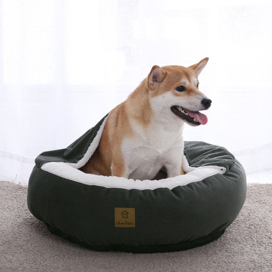 Rynx | Snookie hoodie pet bed in corduroy - dark olive green