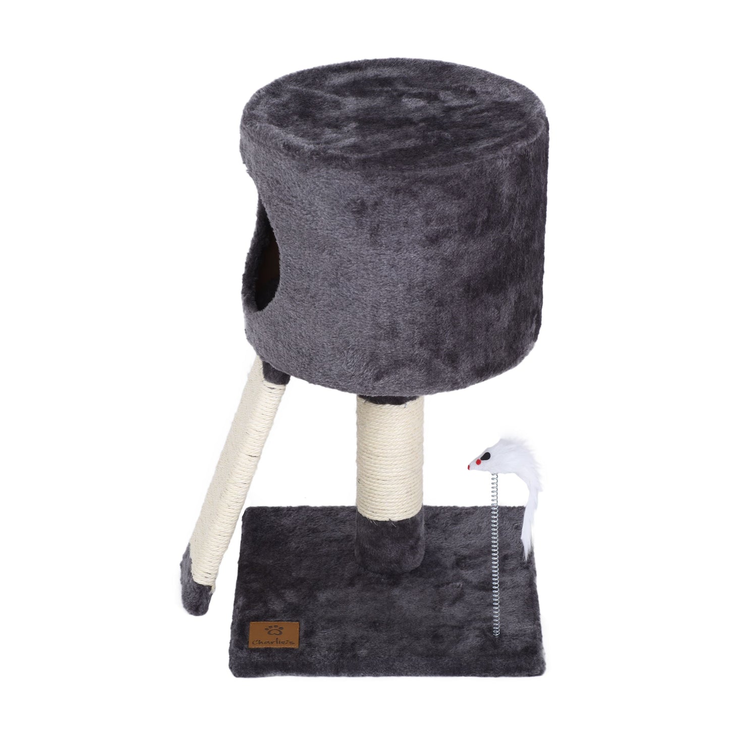 Rynx | Cat Tree | Cube with Scratching Ladder with Mouse Teaser Toys - Gray