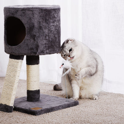 Rynx | Cat Tree | Cube with Scratching Ladder with Mouse Teaser Toys - Gray