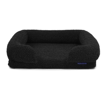 Rynx | Teddy Fleece Memory Foam Sofa Pet Bed with Bolster - Coal