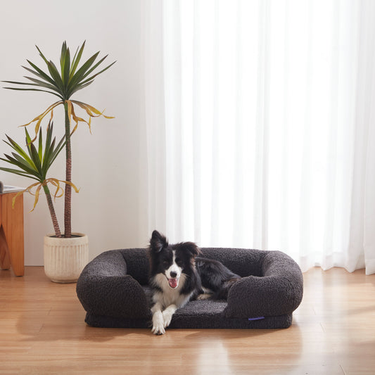 Rynx | Teddy Fleece Memory Foam Sofa Pet Bed with Bolster - Coal