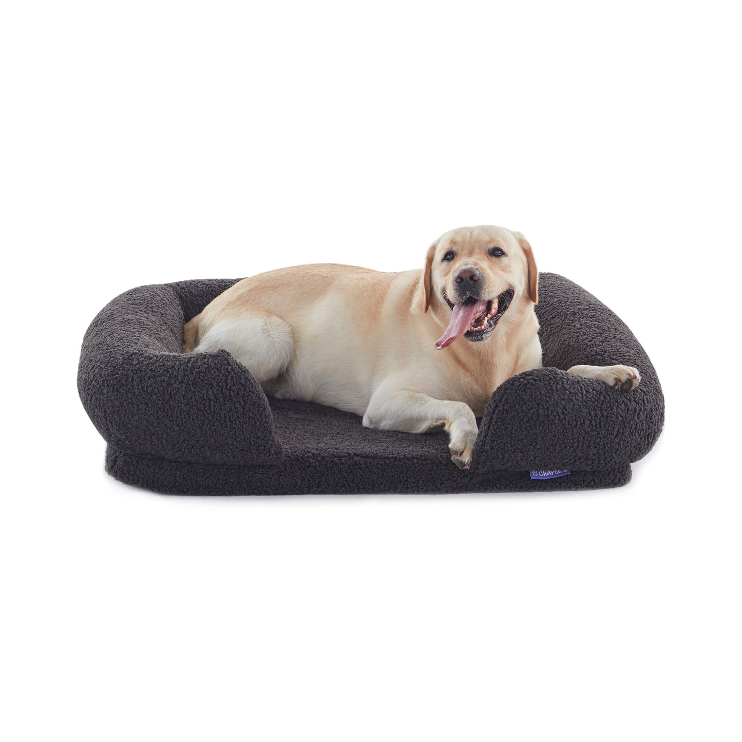 Rynx | Teddy Fleece Memory Foam Sofa Pet Bed with Bolster - Coal